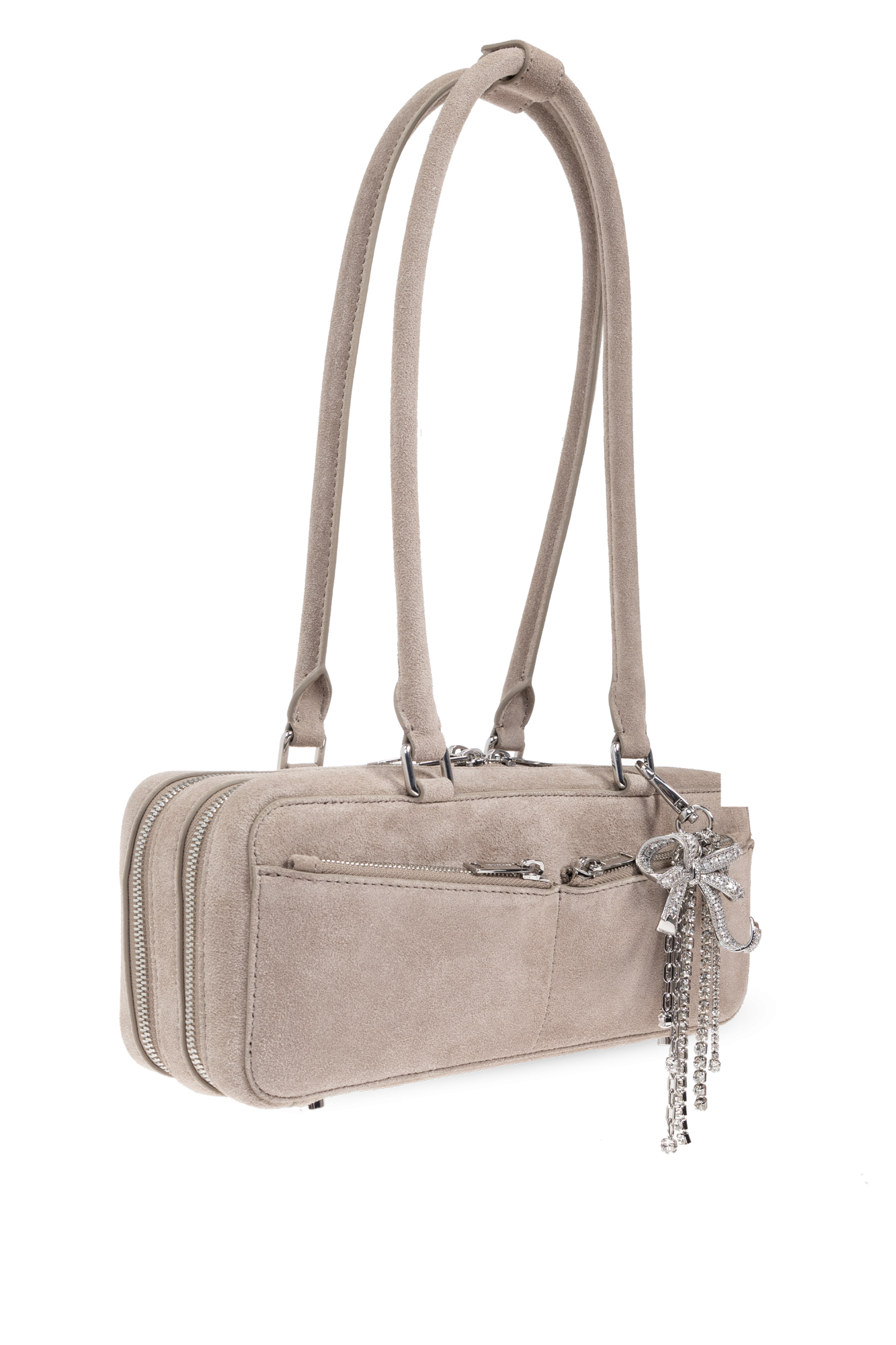 ショルダーバッグ・ポシェット SELF PORTRAIT FW25 (PF25 315A GR GREY) Grey Suede Baguette Shoulder Bag With Charm – self-portrait-EU